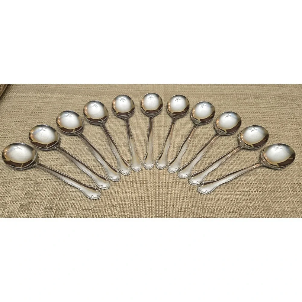 Oneida MELINDA Stainless, Flower Tip, Glossy - Lot Of 11 Sugar/ Cream Soup Spoon